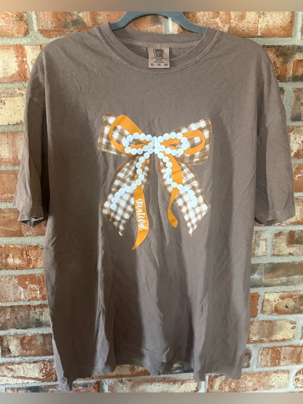Comfort Colors Espresso Short-Sleeve Tee with Orange/Gingham Bow Graphic